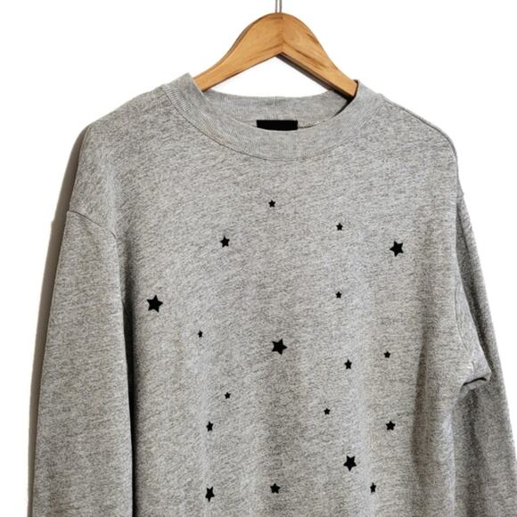 MONROW Cozy Stardust Flocking Star Sweatshirt Gray Athleisure Loungewear Soft  L - Picture 5 of 11